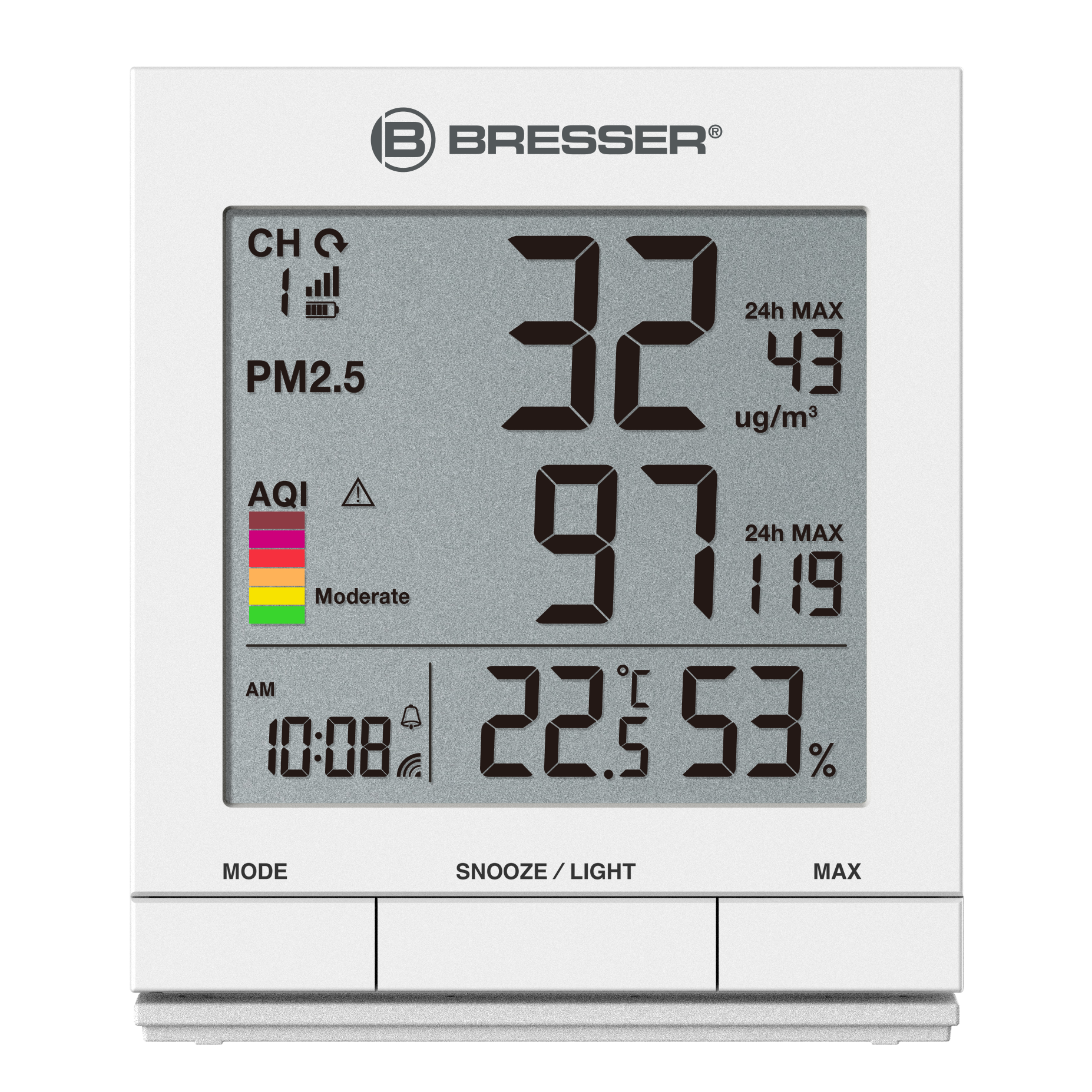 Appareil de mesure des poussières fines BRESSER PM 2,5 / PM 10 avec capteur radio