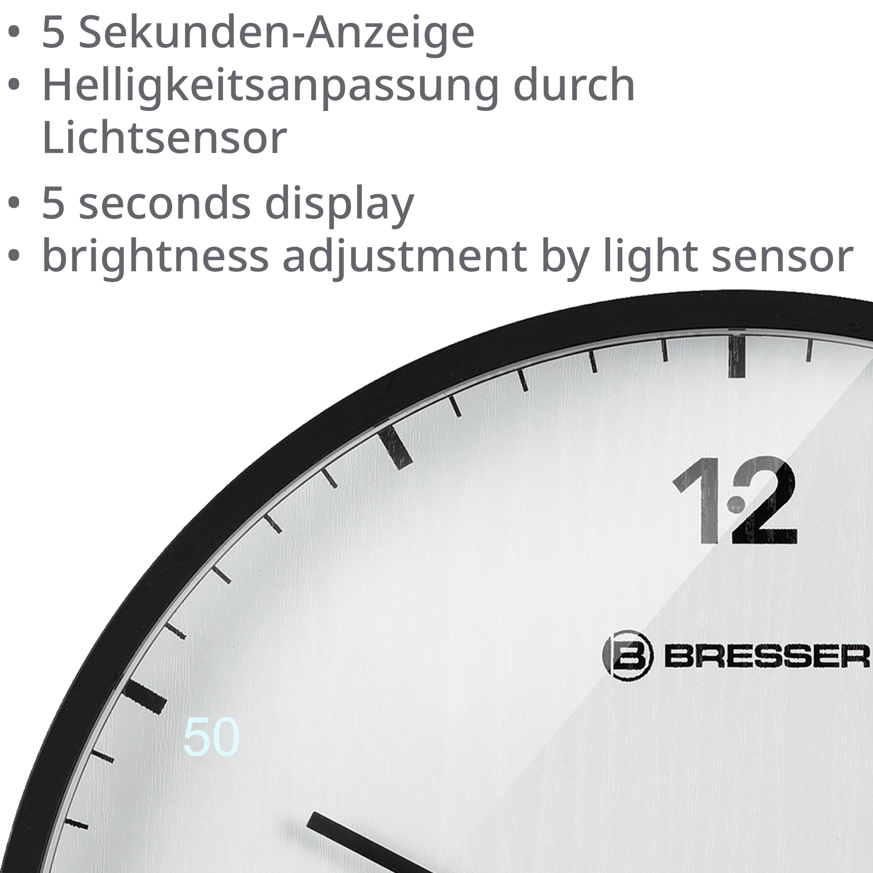 BRESSER MyTime LEDsec Horloge murale 24 cm avec affichage de la température