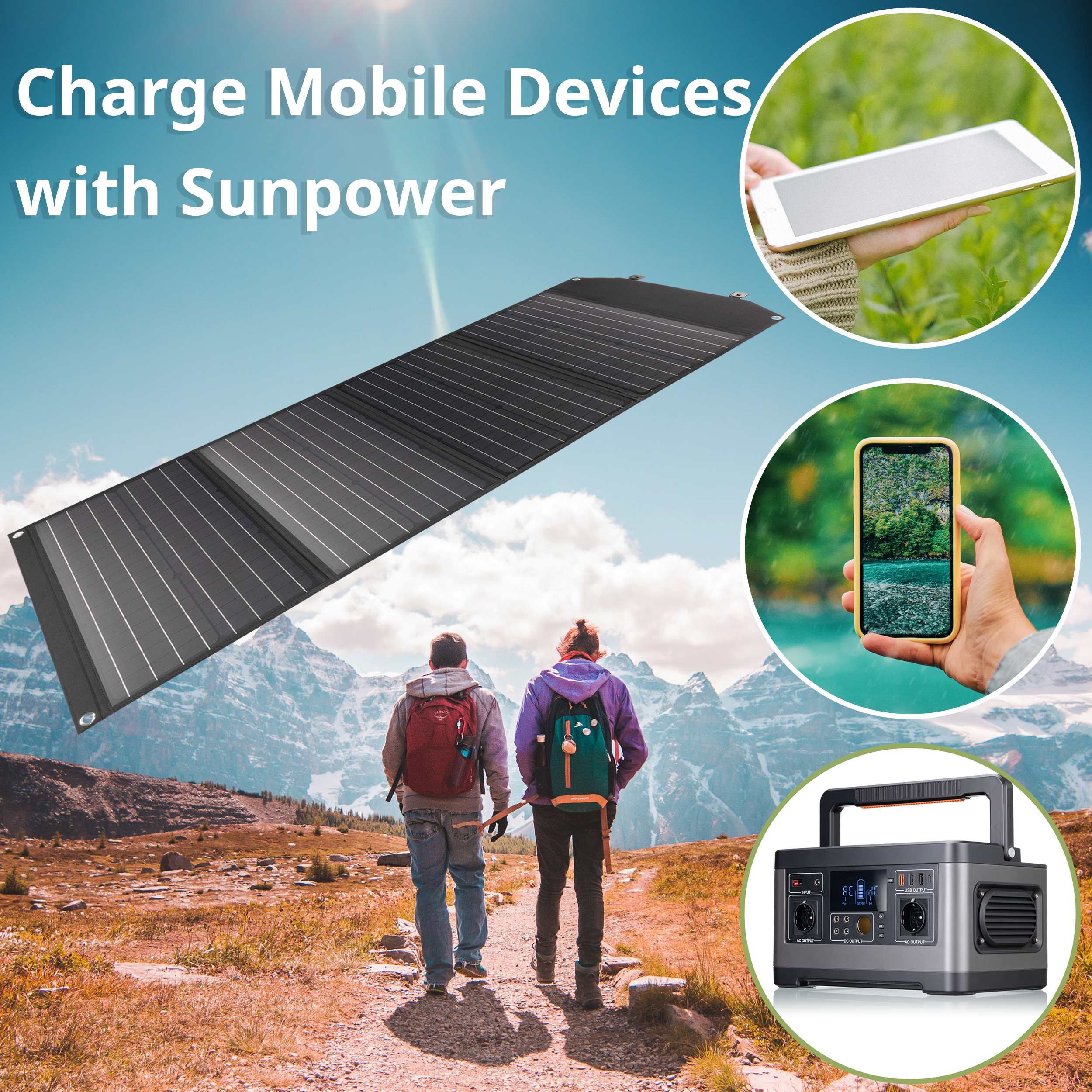 Chargeur solaire portable BRESSER 120 Watt avec port USB et connecteur d’alimentation