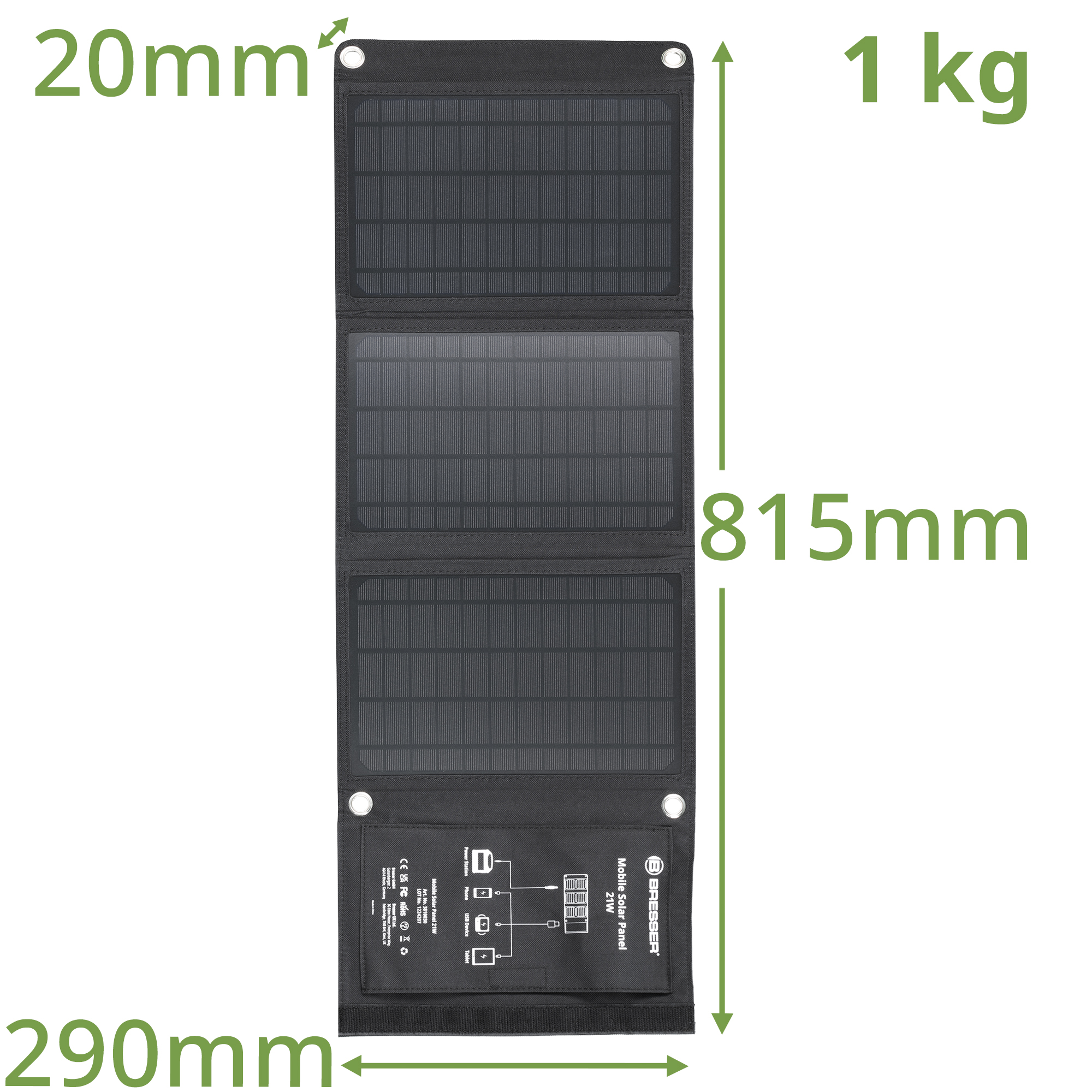 Chargeur solaire portable BRESSER 21 Watt avec port USB et connecteur d’alimentation