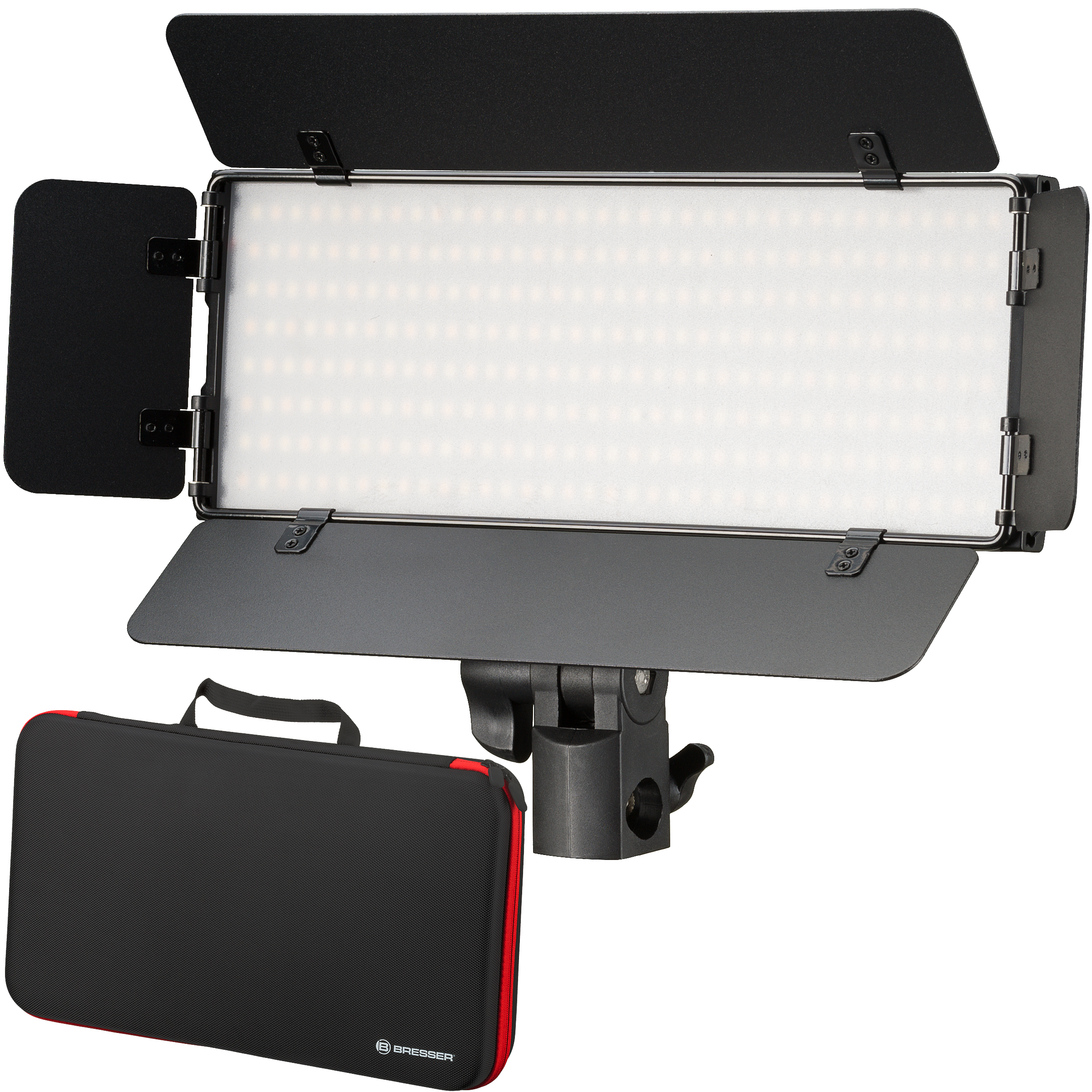 Kit de Lampes Vidéo BRESSER PT 30B-II LED Bi-Color avec Volets coupe-flux, Accumulateurs, Bloc d'Alimentation, Télécommande et Étui